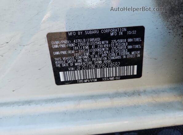 JF2GTHNCXP8274682 2023 SUBARU CROSSTREK White Vista de la etiqueta del VIN