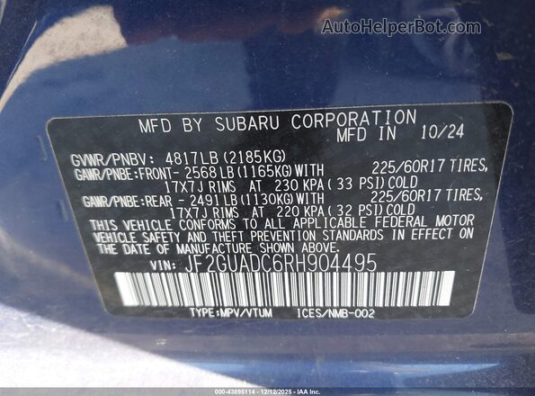 JF2GUADC6RH904495 2024 SUBARU CROSSTREK Purple 