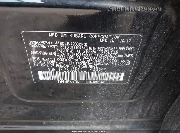 JF2SJABC2JH499200 2018 SUBARU FORESTER 2.5 Black 