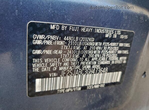 JF2SJABC3GH473648 2016 SUBARU FORESTER 2.5 Blue Vista del compartimento del motor