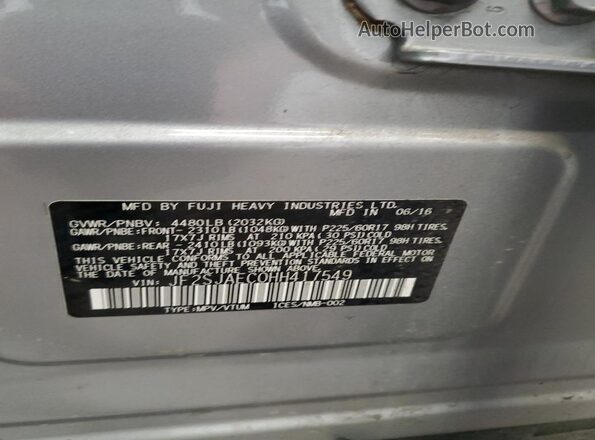 JF2SJAEC0HH417549 2017 SUBARU FORESTER 2.5 Silver Widok wnętrza 360 stopni
