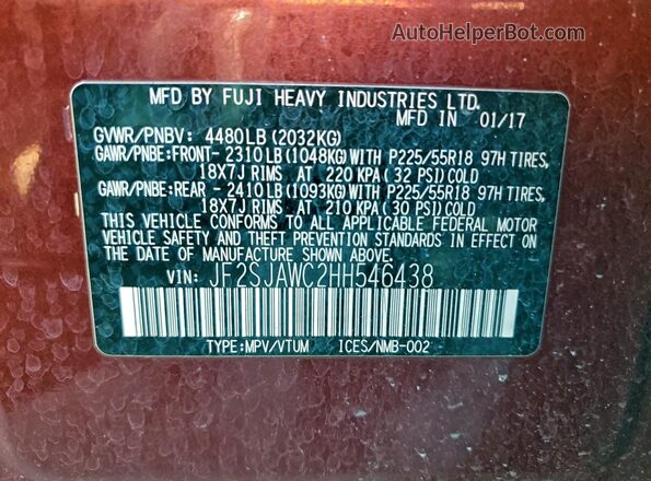 JF2SJAWC2HH546438 2017 SUBARU FORESTER 2.5I TO Red 