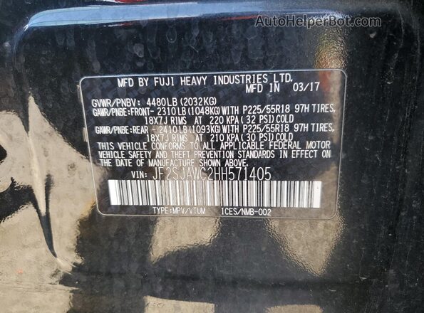 JF2SJAWC2HH571405 2017 SUBARU FORESTER 2.5I TO Black Вид підкапотного простору
