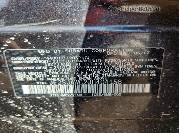 JF2SJAWC2JH404158 2018 SUBARU FORESTER 2.5I TO Gray 