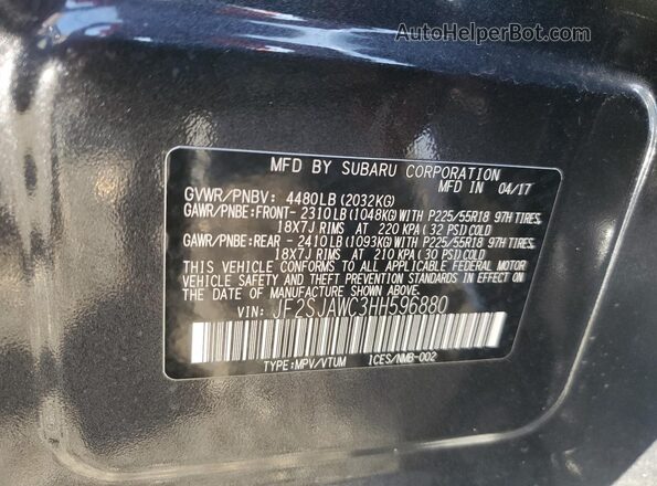 JF2SJAWC3HH596880 2017 SUBARU FORESTER 2.5I TO Gray Widok naklejki z numerem VIN