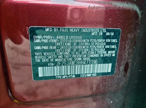 JF2SJAWC8HH473396 2017 SUBARU FORESTER 2.5I TO Red 