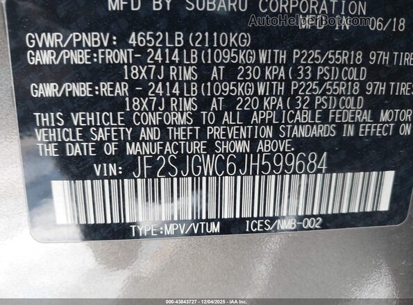 JF2SJGWC6JH599684 2018 SUBARU FORESTER2. Beige Widok komory silnika