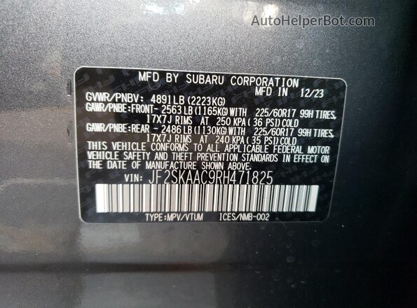 JF2SKAAC9RH471825 2024 SUBARU FORESTER Серый Вид подкапотного пространства