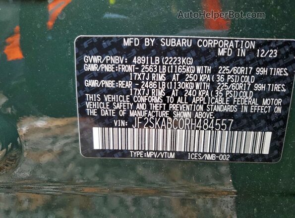 JF2SKABC0RH484557 2024 SUBARU FORESTER Зеленый Панорамный вид салона 360°