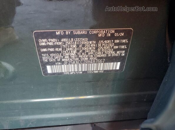JF2SKACC2RH487667 2024 SUBARU FORESTER Зеленый Вид наклейки с VIN-кодом