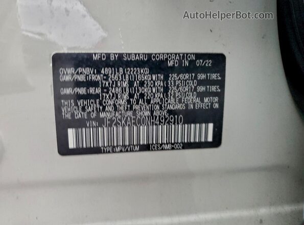 JF2SKAEC0NH492910 2022 SUBARU FORESTER Белый Вид наклейки с VIN-кодом