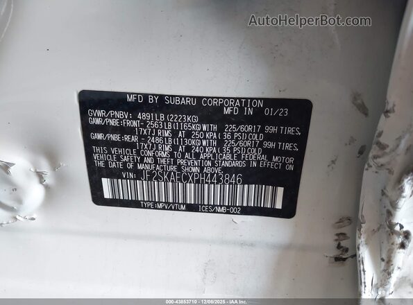 JF2SKAECXPH443846 2023 SUBARU FORESTER White Widok komory silnika
