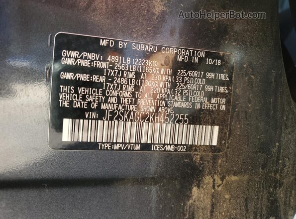 JF2SKAGC2KH452255 2019 SUBARU FORESTER Black Widok komory silnika
