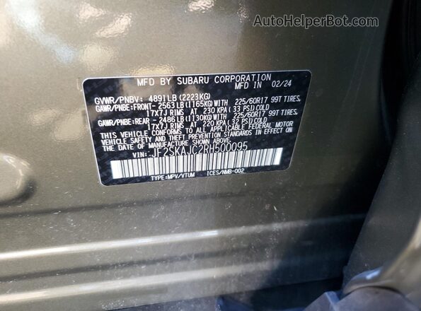 JF2SKAJC2RH500095 2024 SUBARU FORESTER Green Widok komory silnika