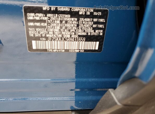 JF2SKAJC5RH431659 2024 SUBARU FORESTER Blue Vista del compartimento del motor