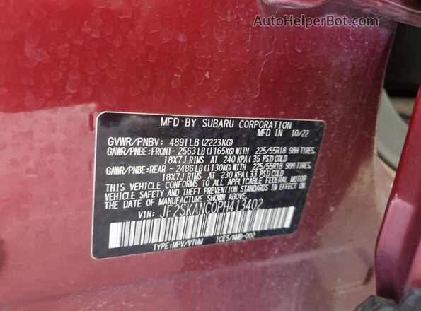 JF2SKANC0PH413402 2023 SUBARU FORESTER Red Vista de la etiqueta del VIN