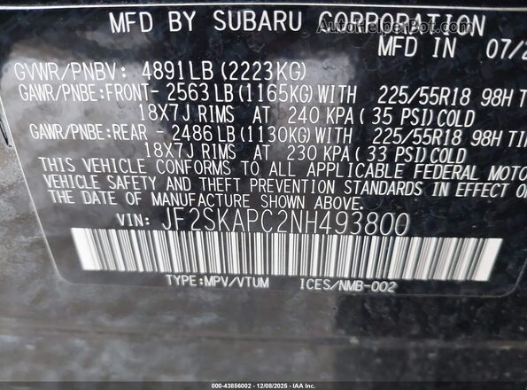 JF2SKAPC2NH493800 2022 SUBARU FORESTER Black Widok komory silnika