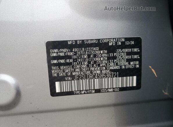 JF2SLDRC4SH536721 2025 SUBARU FORESTER Silver VIN sticker view
