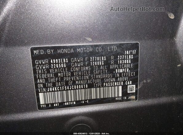 JH4KC1F54JC000610 2018 ACURA RLX Black Շարժիչի բաժամունքի տեսք