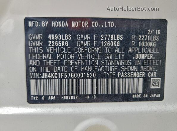 JH4KC1F57GC001520 2016 ACURA RLX Белый Панорамный вид салона 360°