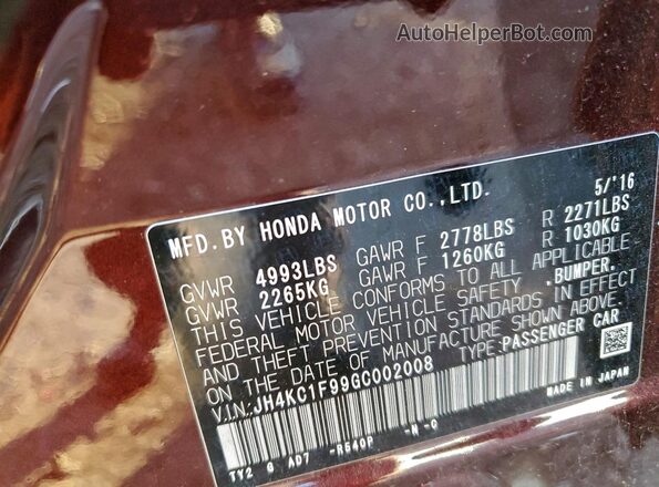 JH4KC1F99GC002008 2016 ACURA RLX Red Vista del compartimento del motor