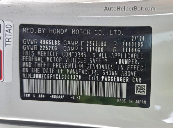 JHMZC5F1XLC001329 2020 HONDA CLARITY White 