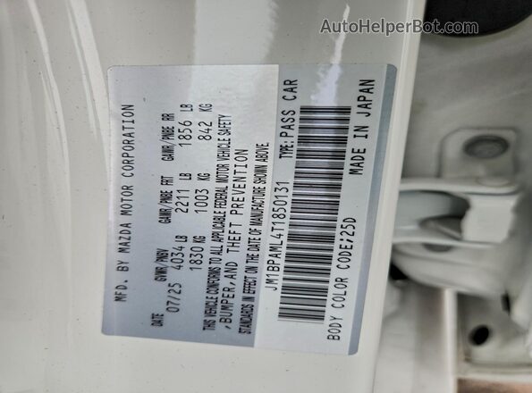 JM1BPAML4T1850131 2026 MAZDA 3 White VIN კოდის სტიკერის ხედი