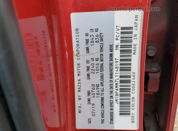 JM1BPAMM7L1148197 2020 MAZDA 3 Red Շարժիչի բաժամունքի տեսք