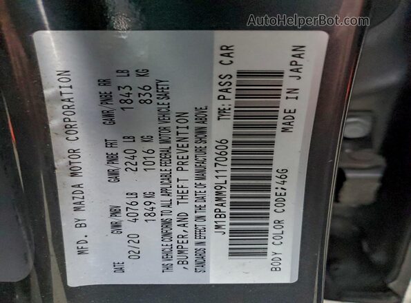 JM1BPAMM9L1170606 2020 MAZDA 3 Gray Вид наклейки з VIN-кодом