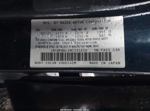 JM1BPBDL2M1335250 2021 MAZDA 3 Blue VIN sticker view