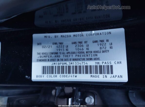 JM1BPBML3M1334754 2021 MAZDA 3 Черный 
