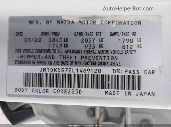 JM1DKDB72L1469120 2020 MAZDA CX-3 White Engine compartment view