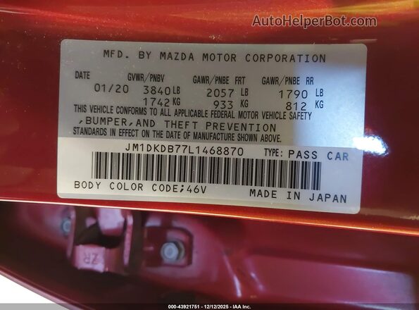 JM1DKDB77L1468870 2020 MAZDA CX-3 Red 