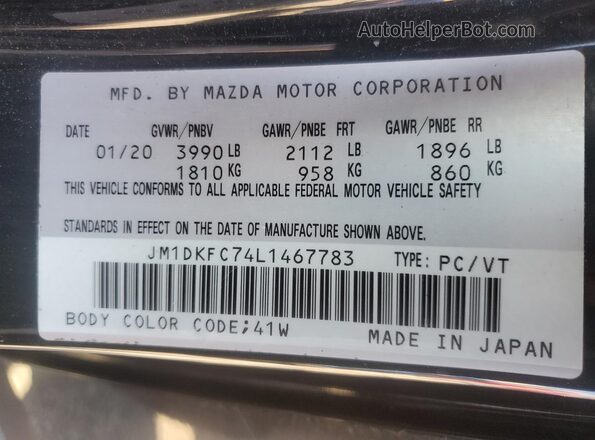 JM1DKFC74L1467783 2020 MAZDA CX-3 Black VIN კოდის სტიკერის ხედი