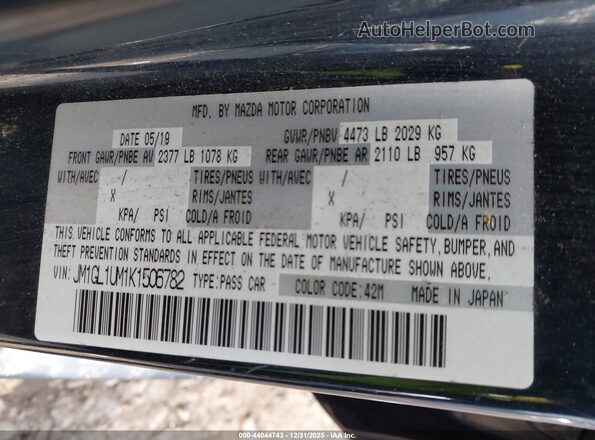JM1GL1UM1K1506782 2019 MAZDA 6 Blue Vista del compartimento del motor
