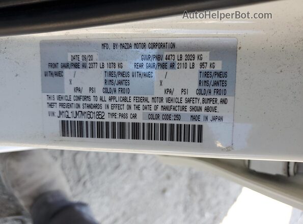 JM1GL1UM7M1601852 2021 MAZDA 6 White Вид наклейки з VIN-кодом