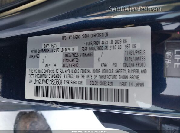 JM1GL1VM0L1523508 2020 MAZDA 6 Dark Blue 