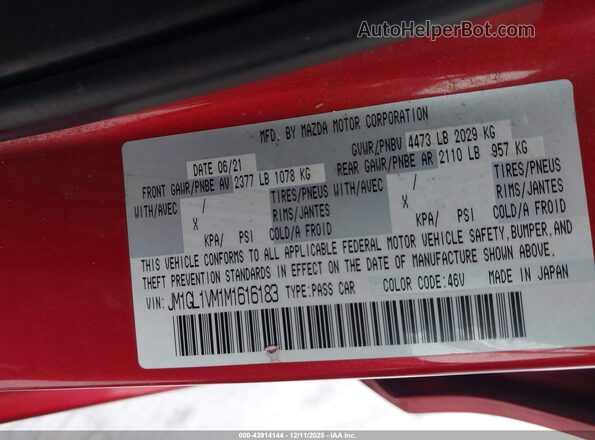 JM1GL1VM1M1616183 2021 MAZDA 6 Red Engine compartment view