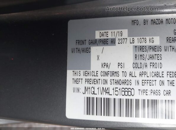 JM1GL1VM4L1516660 2020 MAZDA 6 White Engine compartment view