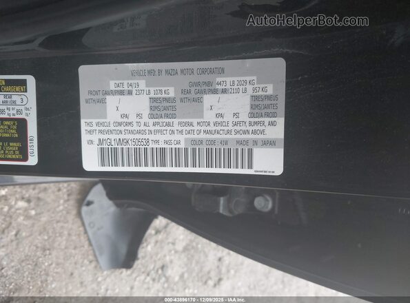 JM1GL1VM9K1505538 2019 MAZDA 6 Black Շարժիչի բաժամունքի տեսք
