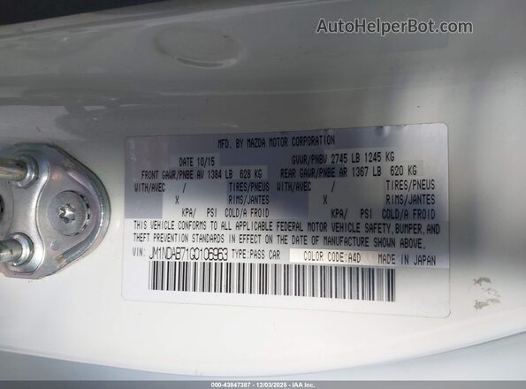 JM1NDAB71G0106963 2016 MAZDA MX-5 MIATA White Engine compartment view