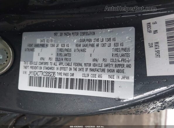 JM1NDAC77K0306236 2019 MAZDA MX-5 MIATA Gray Widok komory silnika