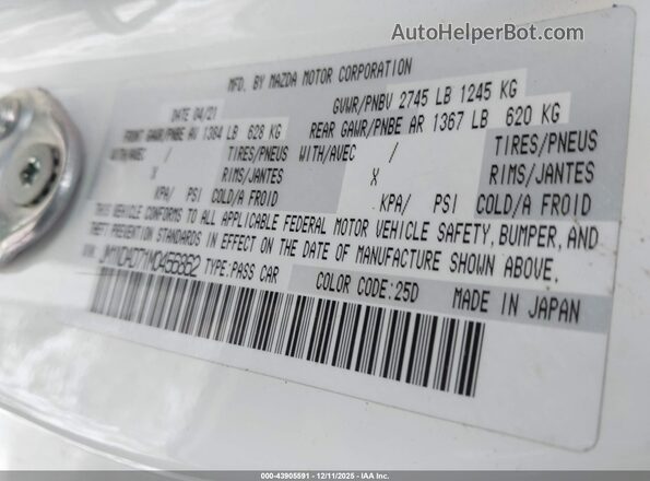 JM1NDAD71M0456862 2021 MAZDA MX-5 MIATA Белый Вид подкапотного пространства