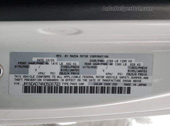 JM1NDAD74N0508793 2022 MAZDA MX-5 Белый Вид наклейки с VIN-кодом