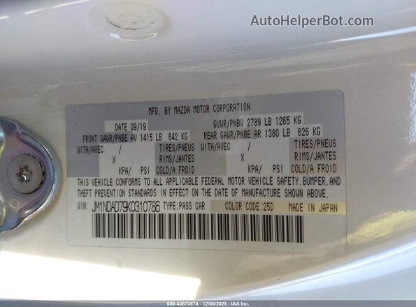 JM1NDAD79K0310786 2019 MAZDA MX-5 MIATA White Engine compartment view