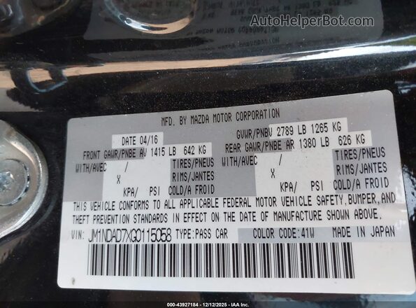 JM1NDAD7XG0115058 2016 MAZDA MX-5 MIATA Black Widok komory silnika