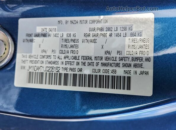 JM1NDAM71J0206162 2018 MAZDA MX-5 Blue Widok komory silnika