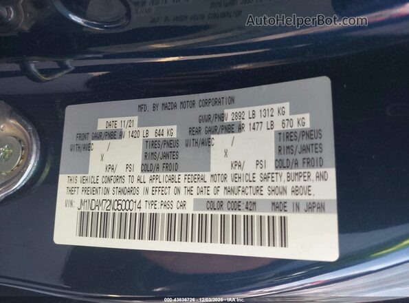 JM1NDAM72N0500014 2022 MAZDA MX-5 MIATA RF Navy ძრავის განყოფილების ხედი