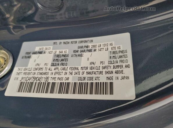 JM1NDAM76M0461166 2021 MAZDA MX-5 Gray VIN კოდის სტიკერის ხედი