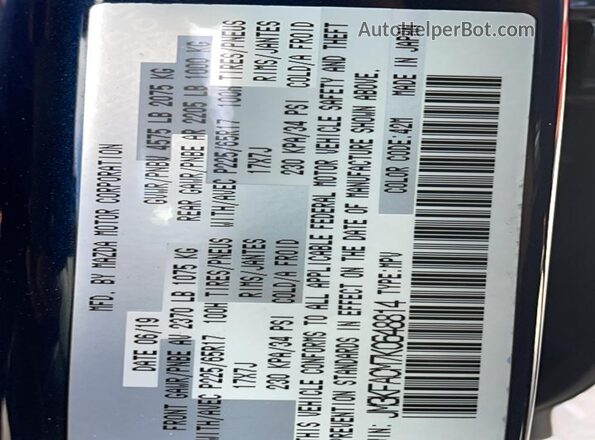 JM3KFACM7K0648814 2019 MAZDA CX-5 Blue VIN կոդի պիտակի տեսք